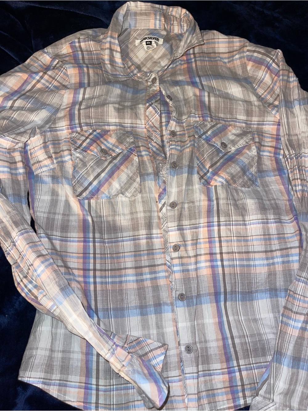 Quiksilver Women’s Plaid Button-Up Shirt in Gray & Blue